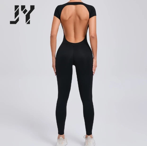 Joyyoung Women's Sleeveless Open Back Design Spandex One Piece Yoga Jumpsuit Breathable Gym Bodysuit for Workout Scrunch