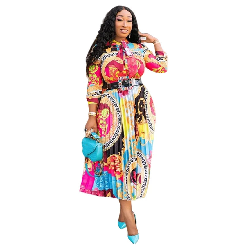 YQY8665 20222 New Trendy Women Casual Dresses Long Sleeve a Line Digital Print Dress African Ladies Shirt Dress