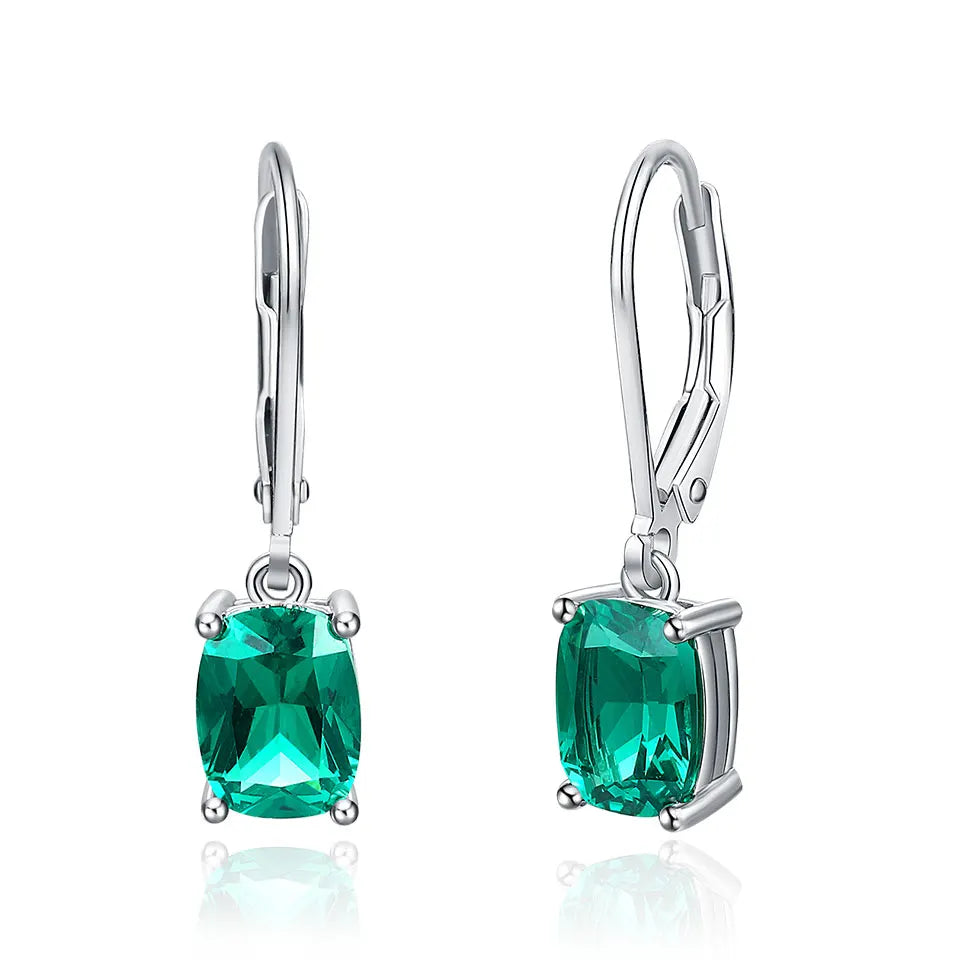 UMCHO Solid 925 Sterling Silver Dangle Earrings Emerald Gemstone Drop Earrings for Women Bridal Wedding Jewelry Gifts for Her
