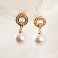 Copper Plated Gold Pearl Earrings Retro Internet Hot Earrings Design Bling Stone Zircon Minimalist Stud Earrings Women Girls