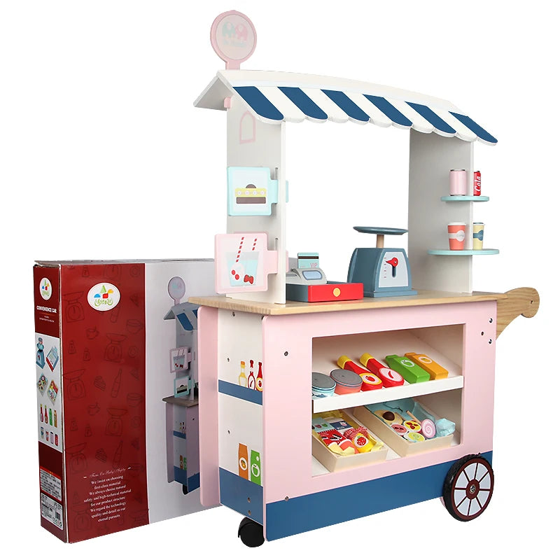 2021 New Pull and Push Wooden Toy Cart for KidsChildren Pull-along Toy Shopping Cart With Blocks