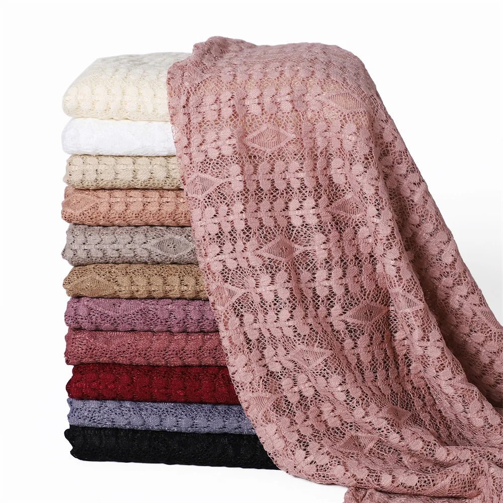 2026 Autumn New Solid Color Women's Headscarf Niche Fashion Long Scarf Shawl Breathable Cotton Lace Ethnic Scarves & Shawls