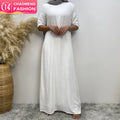 6722# White Short Sleeves Wrinkle Crepe slip Dress Solid Color Modesty Inner Dresses With Chiffon Lining