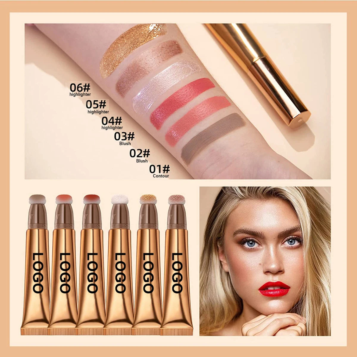 New Sponge Head Vegan Blush Contour Liquid Highlight Private Label Highlighter Makeup Highlighter Pen