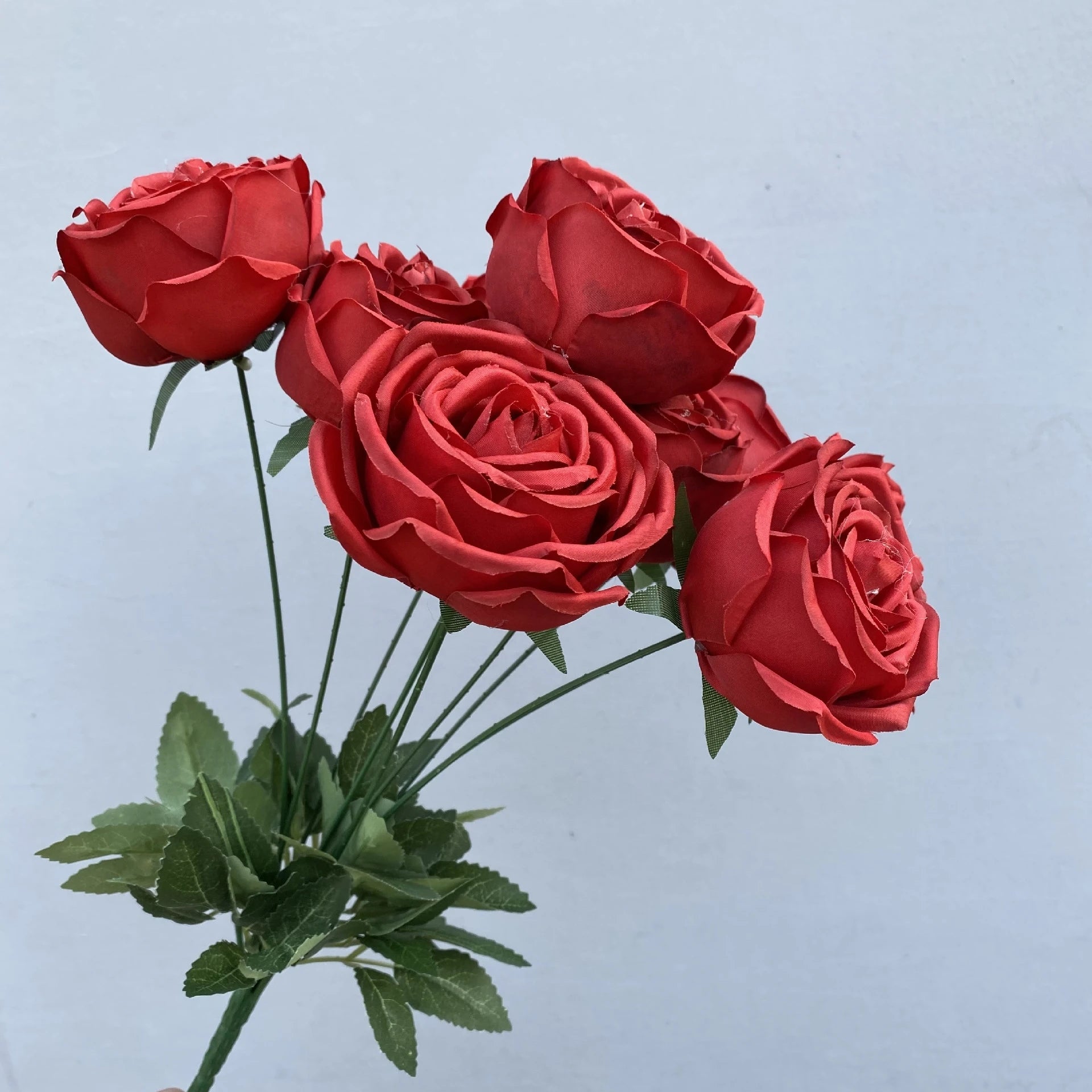 YOPIN-1163 Wholesale 9 Heads Red Roses Bunch Artificial Bulk Rose Bouquet Flower for the Bride