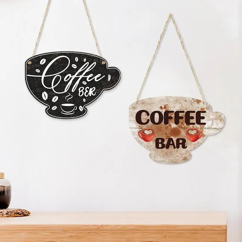 Rustic Coffee Cup Shape Coffee Time Wooden Wall Sign Hanging Plaque Home Pantry Coffee Bar Decor
