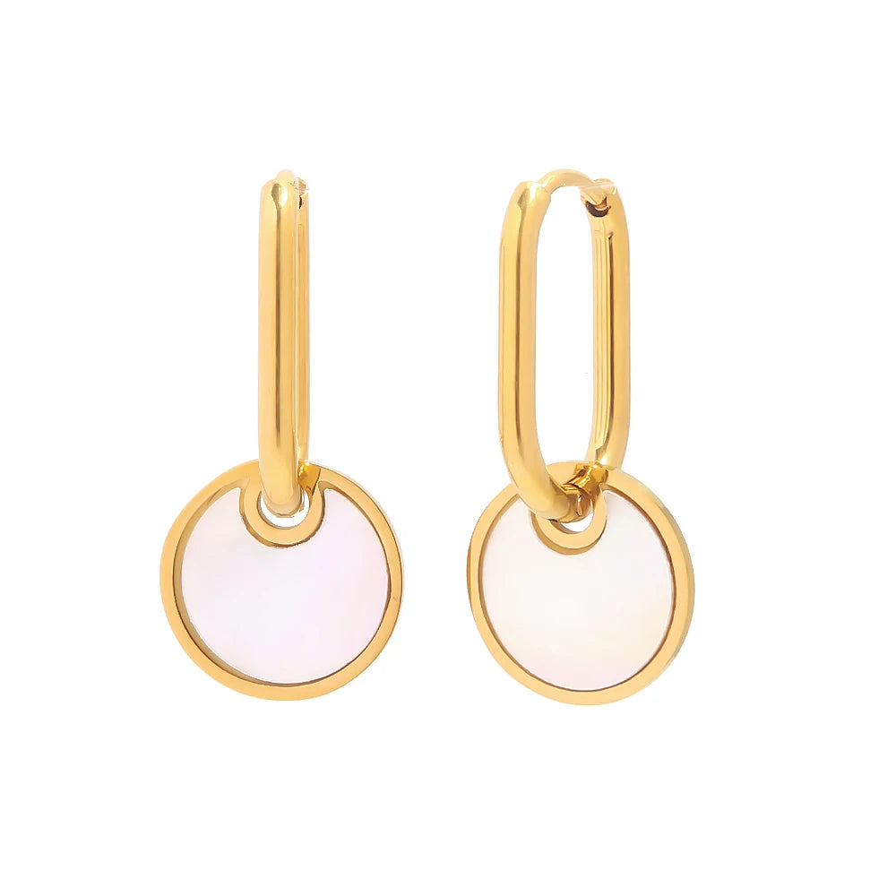 18k Gold Plated Advanced Natural White Shell Round Pendant Earrings Jewelry Mother Pearl Drop Earrings