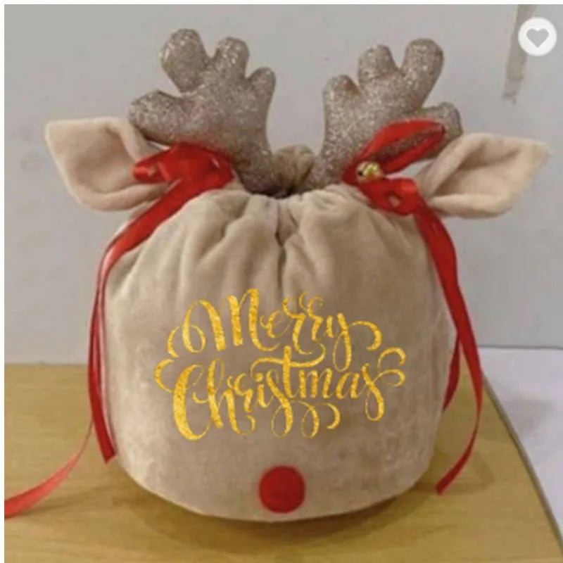 Custom Drawstring Candy Antler Pouch Toys Moose Gift Basket Christmas Reindeer Velvet Bags
