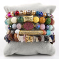 Fashion Boho Jewelry 5 Pc Turquoise Stone Crystal Glass Fresh Water Pearl Acrylic Pipe Elastic Bracelet Alloy Stack Bracelet Set