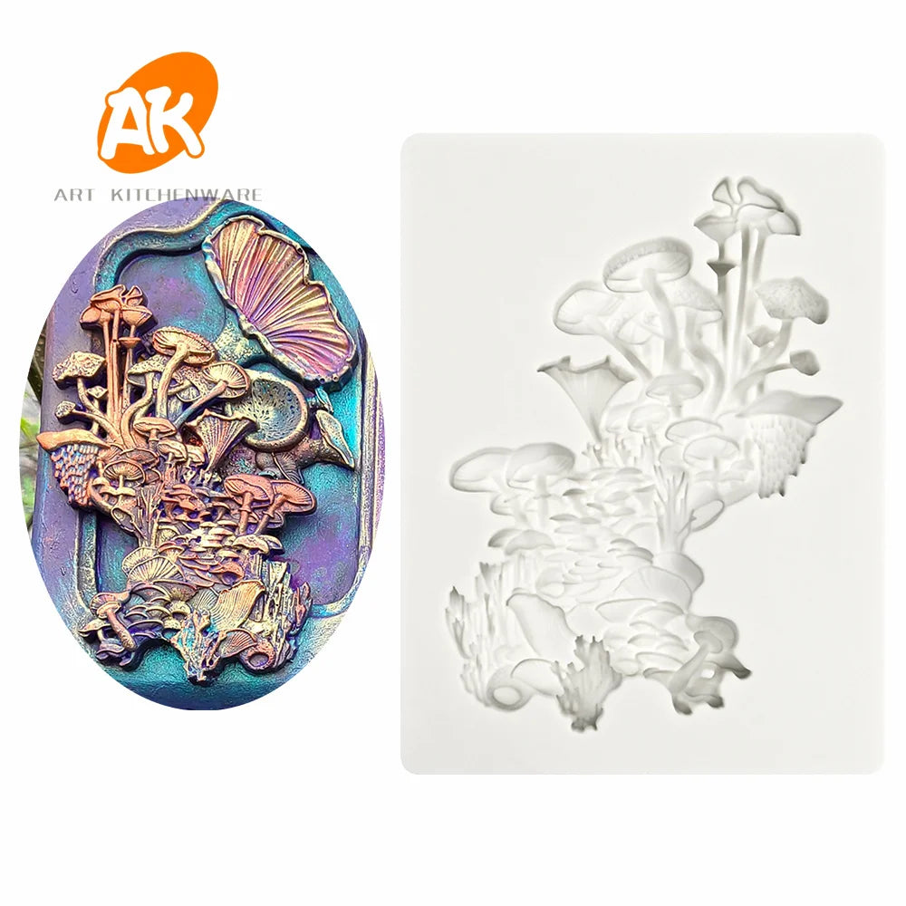 AK Mushroom Silicone Fondant and Gum Paste Mold Embosser Cake Decorating Tools Silicone Chocolate Mould Cookie Candy Clay Molds