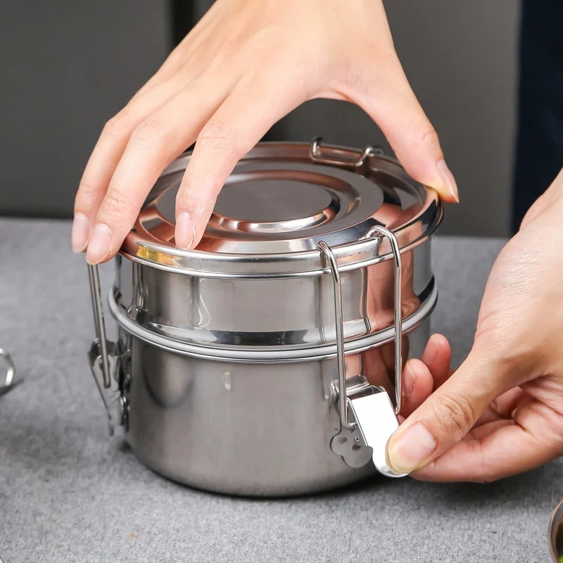 2-Tier Stainless Steel Bento Lunch Box Office Tiffin Container 2 Layer Premium Quality Multifunctional Lunch Food Container