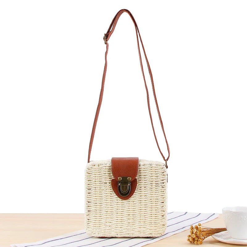 Fashion Fresh Vacation Travel Everyday Collocation Paper String Crossbody Bag for Lady