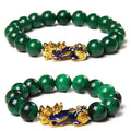 Fengshui Pixiu Bracelet 10mm 12mm Big Stone Beads Natural Stone Green Agate Enamel Pixiu Bracelet