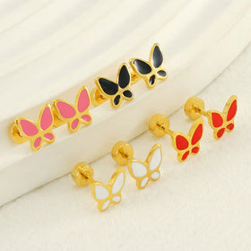 Fashion Trendy Boho Stainless Steel Gold Plate butterfly Earrings Flat Back Stud Screw Back Earring Girls Jewelry