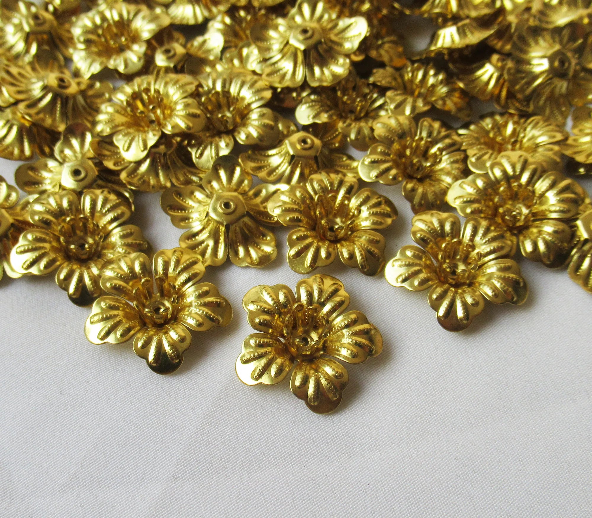 Brass Flower Textured Petals 21mm 1mm Hole 2 Layers DIY Craft Finding Supplies