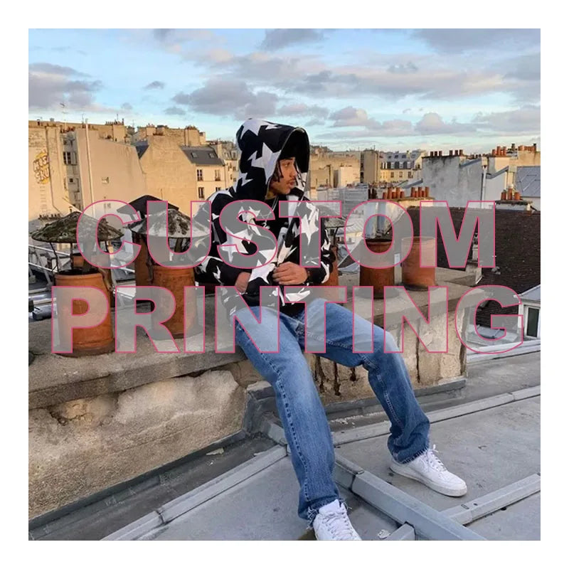 With Quality Wholesale Mens Cotton Oversized Hoodie Streetwear Custom Printing Men's Zip Hoodies Puff Print