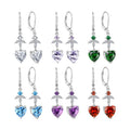 Romantic Heart Gemstone Drop Earrings Set Rhodium Plated Colorful CZ Diamond Drop Earrings 925 Sterling Silver Jewelry for Women