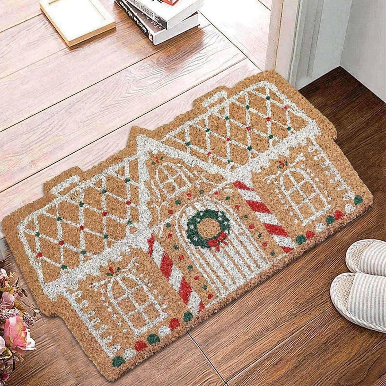 Christmas Cartoon Decorative Non-Slip Floor Mat Thickened Machine Made Area Rugs Set for Home Bedroom or Bathroom Use