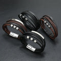 Fashion Jewelry Vintage Multi-layer Leather Braided Woven Stainless Steel Charms Bracelet for Men Gifts ZG