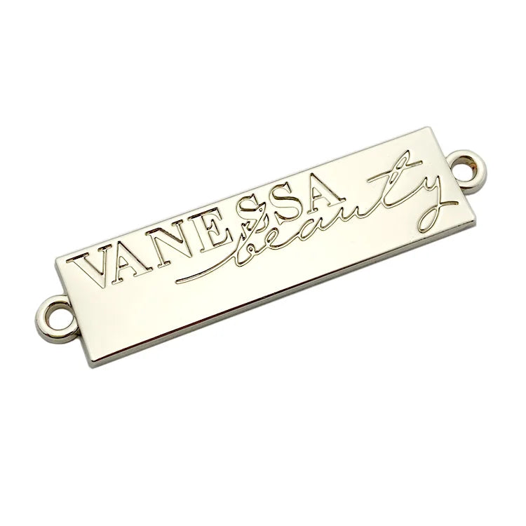 Die Cut Zinc Alloy Accessory Customized Color Engraved Metal logo Tag for Handbag