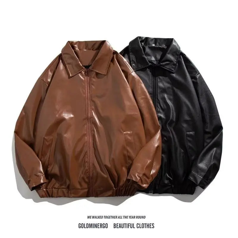Men's Leather Jacket Stand Collar Cardigan Motorcycle Jacket Spring Coat Wholesale