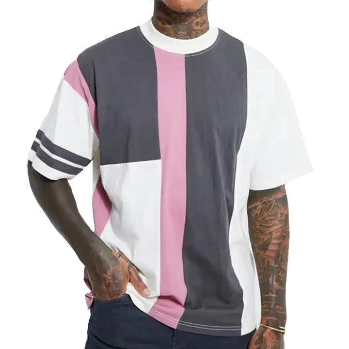 Men's Oversized 100% Cotton T-shirt Custom Logo Extended Neck Colour Block Luxury Quality Streetwear Digital Printing Method