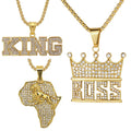 Full Crystal Diamond Paved Iced Out Punk Jewelry 18K Gold Kings BOSS Pendant Necklace for Men/Women Jewelry Gifts