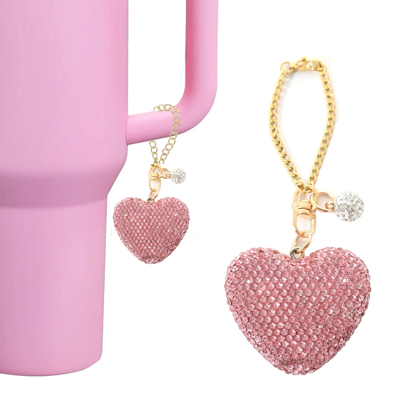 Glitter Heart Charm Bling Cute Keychain for Water Bottles Stanley 40&30 Oz Tumbler