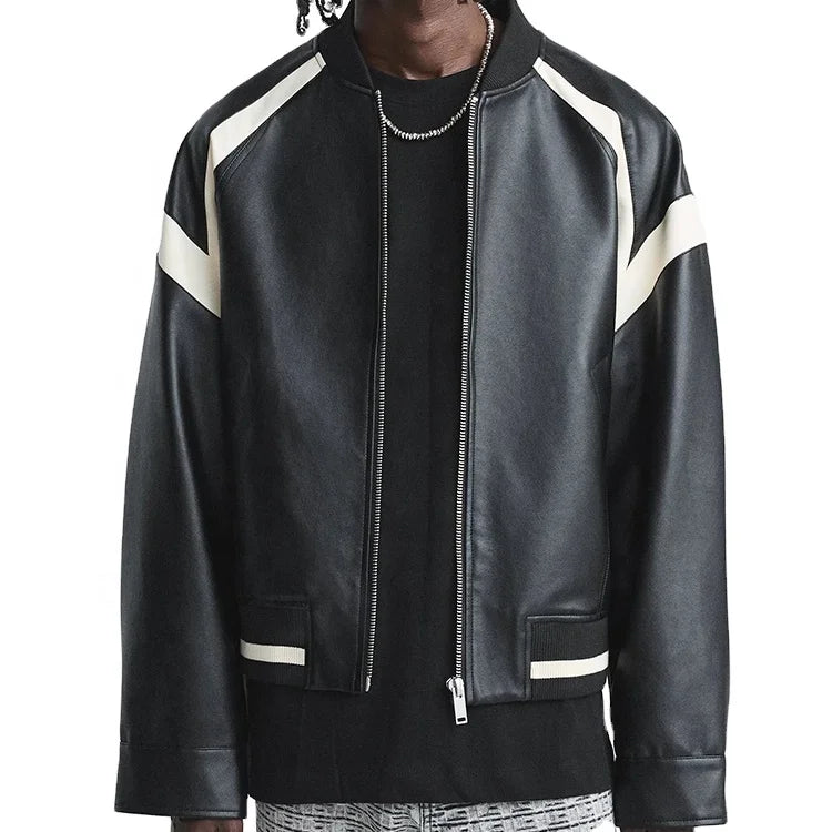 Discount Men's Faux Leather Windbreaker Jacket with Stand Collar Waterproof & Breathable Custom Size OEM Service Best Quality