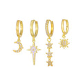 New Design Star Moon Earrings Set 18K Gold Plated Brass Earrings Fashion Jewelry Zircon Five-Pointed Star Set Earrings for Women