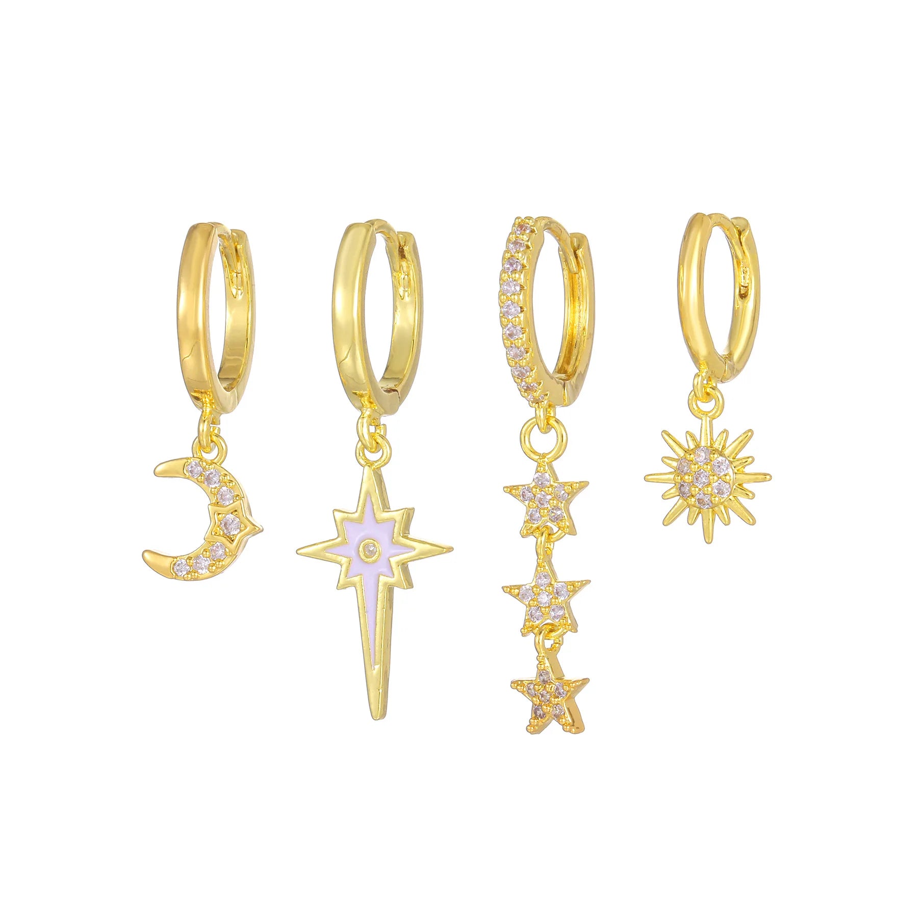 New Design Star Moon Earrings Set 18K Gold Plated Brass Earrings Fashion Jewelry Zircon Five-Pointed Star Set Earrings for Women