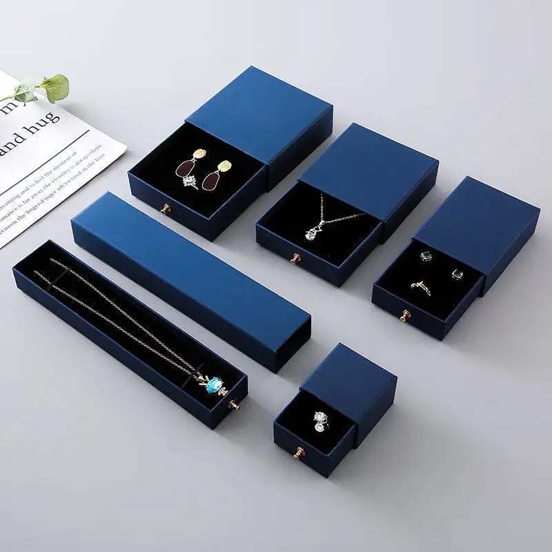 Custom Logo Drawing Kraft Paper Box Jewelry Packaging Necklace Jewellery Box Luxury Paper Ring Packaging Gift Jewelry Box