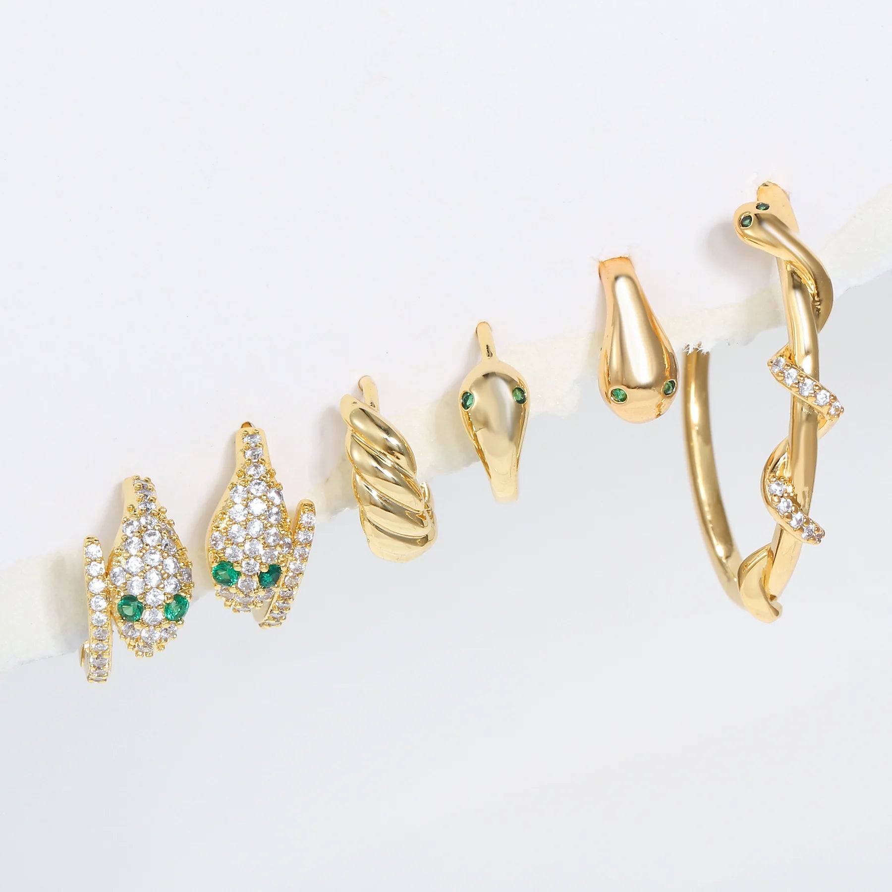 Factory Wholesale Custom Gold Plated 6pcs Stud Snake Shape Zircon Earrings Set Fashion Jewelry for Women