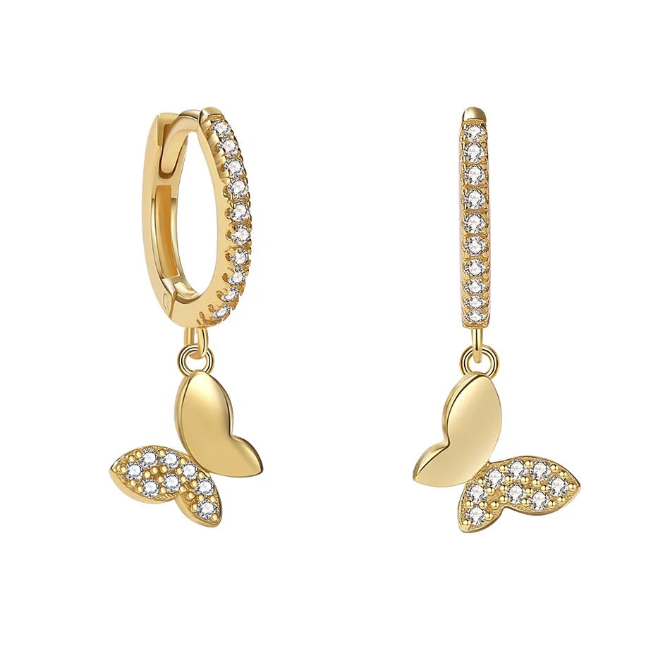 Factory Wholesale Jewelry 925 Sterling Silver Custom Gold Vermeil 18k butterfly Huggie Hoop Earrings for Women
