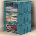 Pack of 3 Fabric Foldable Storage Bag Organizers with Clear Window & Carry Handles for Clothes Blankets Closets Bedrooms