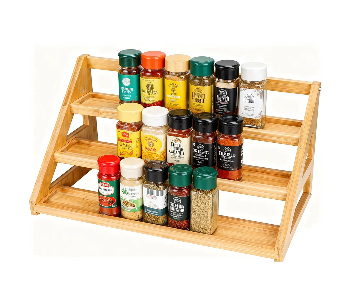17.5IN Bamboo Tiered Spice  Organizer  Rack for Countertop  Cabinet Wooden Spices Rack