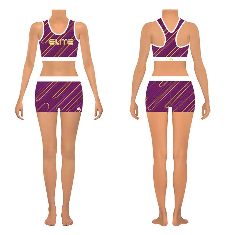 Purple Print Cheerleading Crop Top Short Set Dance Practice Tryout Cheer Warm up Sets Practice Clothes