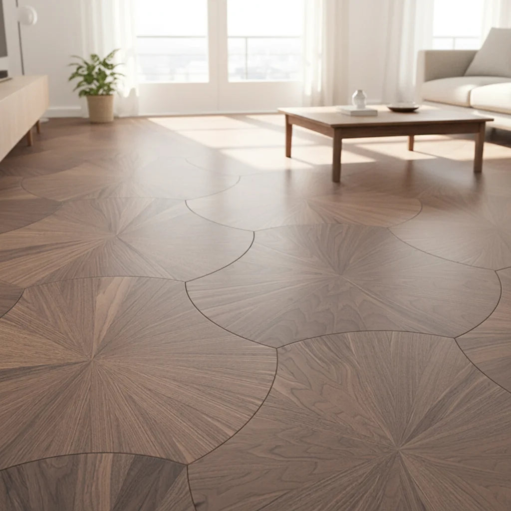 Walnut Large Lotus Leaf Mosaic Parquet Flooring Durable Indoor Elegance for Modern Living Room & Bathroom Engineered Floor