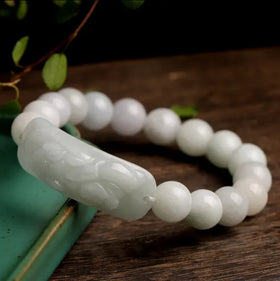 Vintage 8mm a Grade Natural Burmese Jade Round Bead Lucky Pixiu Bracelet for Women Men