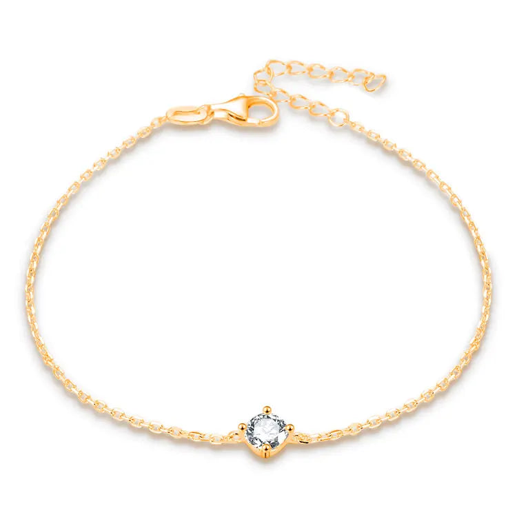 925 Sterling Silver Cubic Zirconia Solitaire Bracelet Gold Plated Rose Gold with Trendy Shape for Parties Romantic Couple's Gift