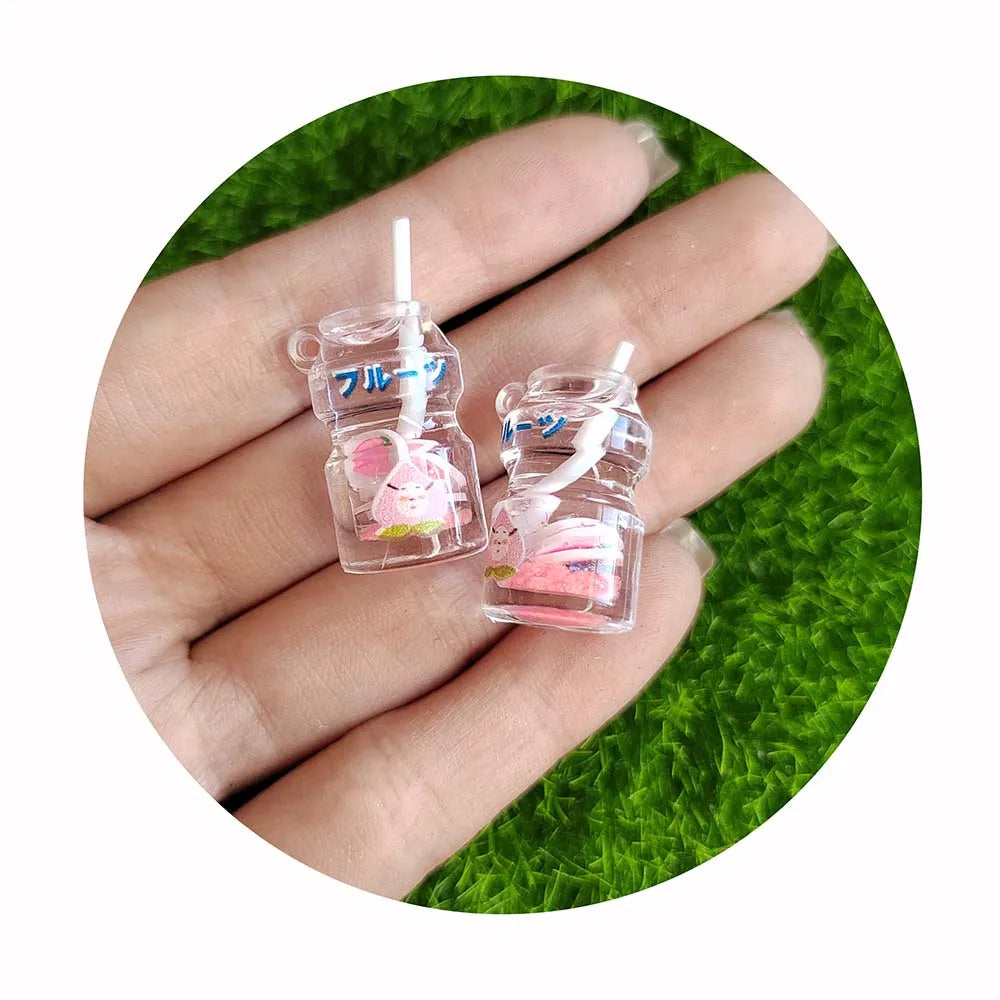 100pcs/lot Popular Korea Resin Bottle Charms 3d Toy Mini Drinks Doll House Miniature DIY Craft Earring Fashion Jewelry Making