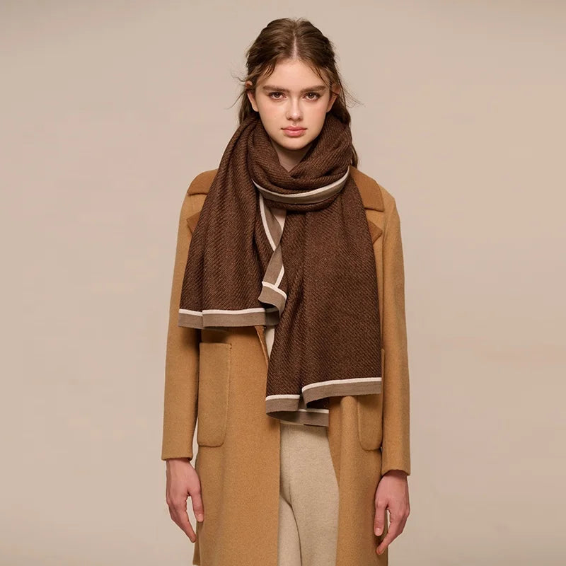Inner Mongolia Wool Cashmere and Wool Blend Winter Scarf Custom Twill Plain Knit Winter Women  Scarves Shawl Ysb