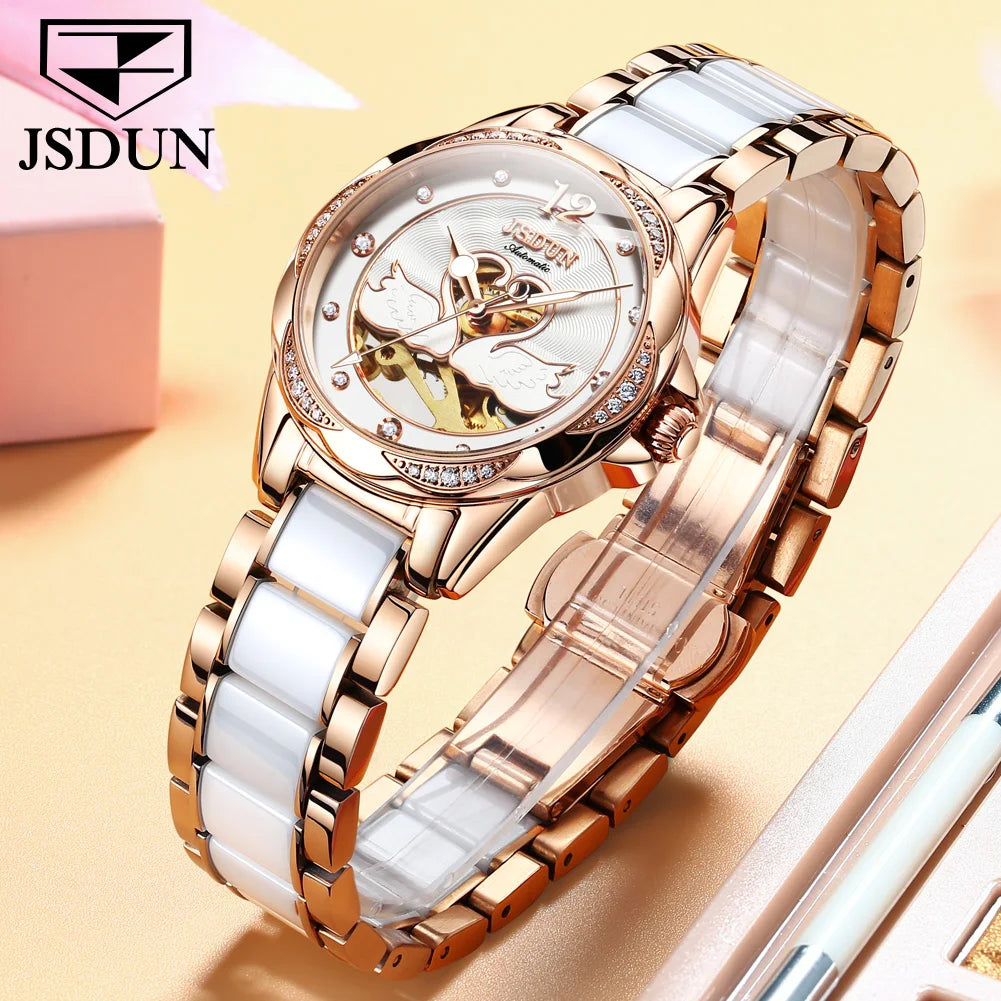 JSDUN 8831 Women Professional Manufacturer Imported Movement Stainless Steel Dial Diameter Waterproof Mechanical Watch