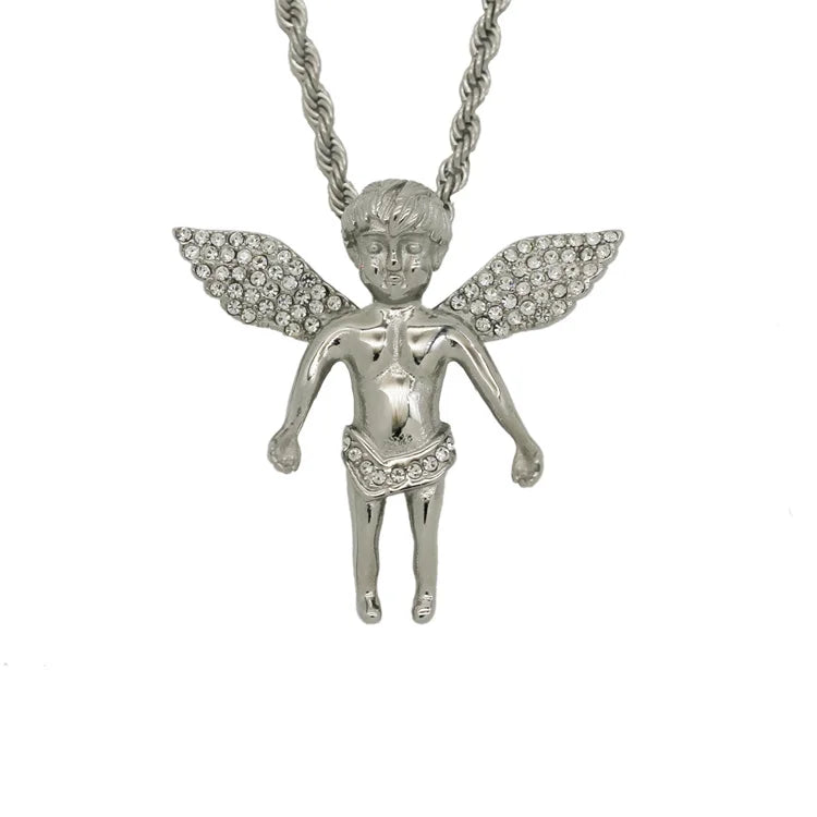 Wholesale Stainless Steel Jewelry Rhinestone Angle Pendant Necklace