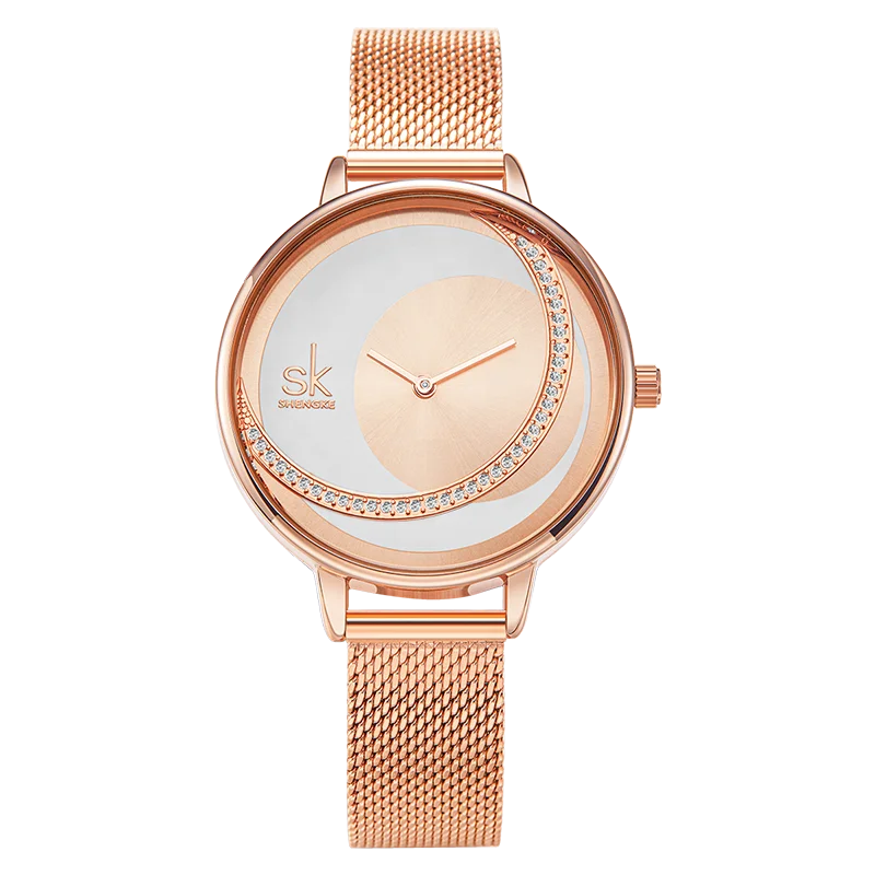 SHENGKE New Fashion Gold Plated Women Handwatch K0088L 30M Water Resistant Milano OEM Wrist Quartz Lady Watches Moon Design