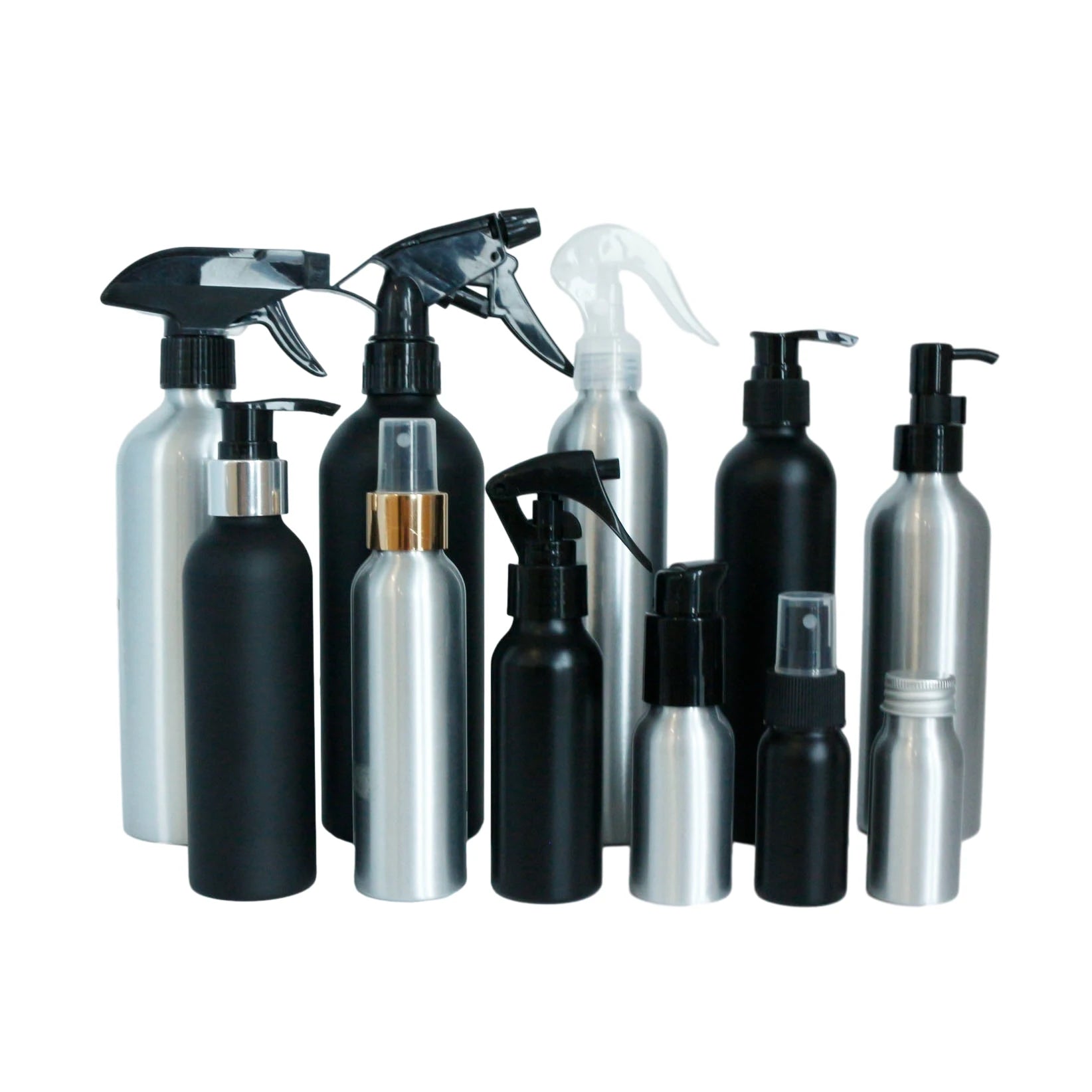 Stock Custom Empty Cosmetic Packaging Aluminum Soap Shampoo Pump Bottle 30ml 50ml 100ml 250ml 500ml for Essential Oils Perfumes
