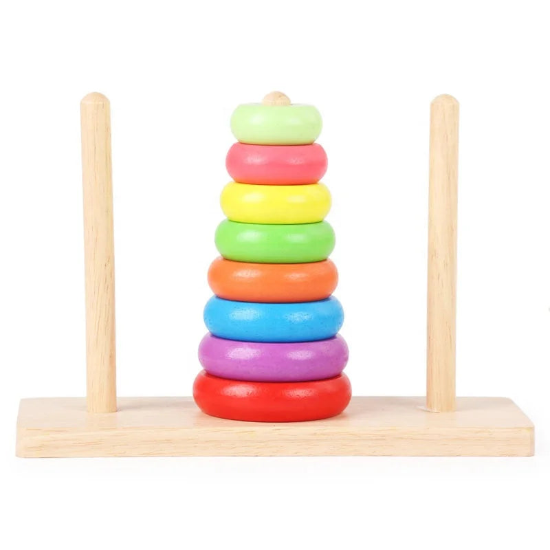 Wooden Rainbow Hanoi Tower Stacked Circle Building Blocks Educational Montessori Toy 20-Piece DIY Construction Set Buildings