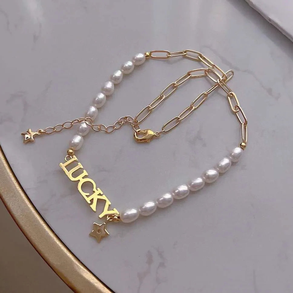 Lucky 18K Gold-Plated AAAA Grade White Pendant Necklace for Women 6-7MM Natural Freshwater Rice Pearls