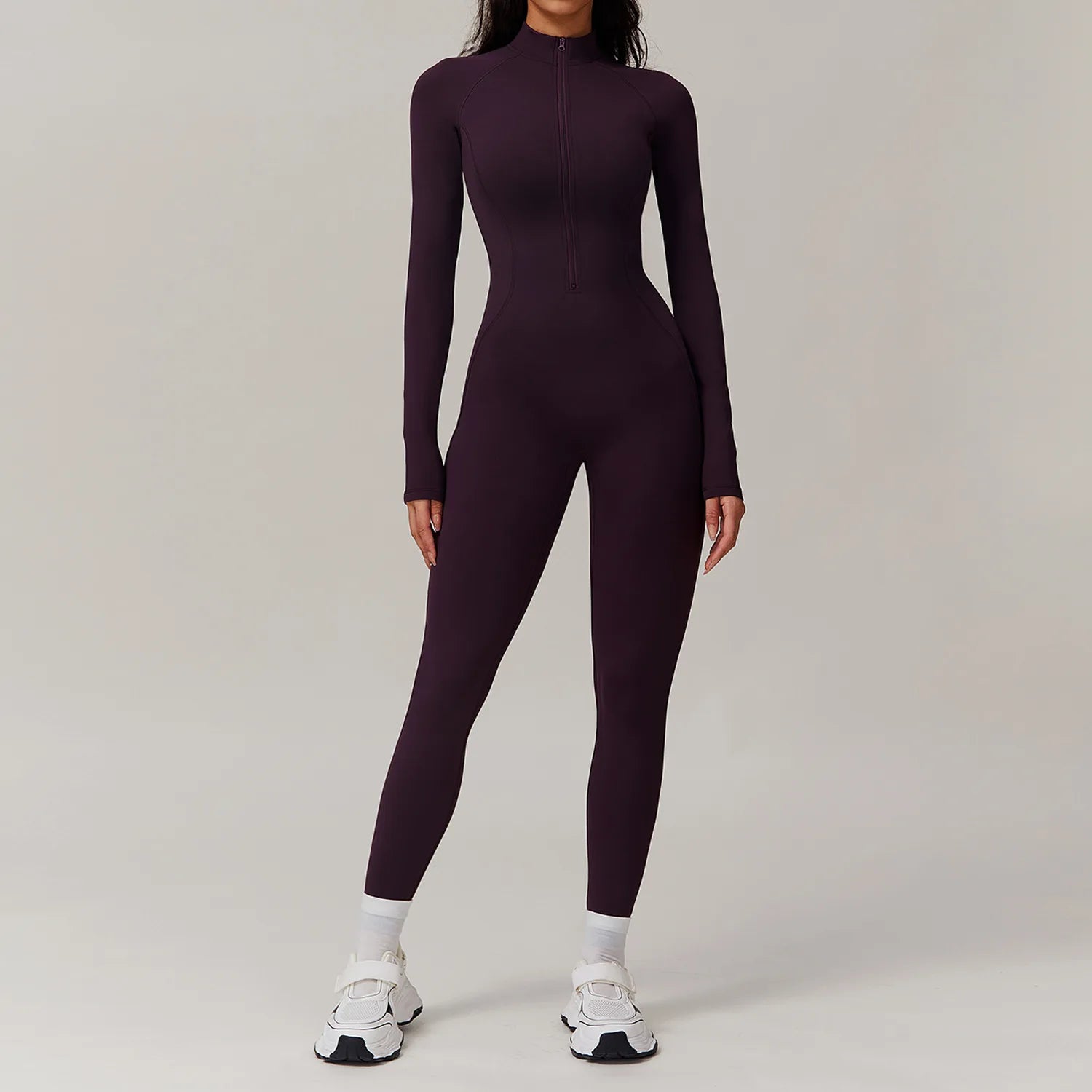 Front Zipper Breathable Yoga Jumpsuit Winter Long Sleeve Yoga Bodysuit for Women Long Leggings Butt Lifting Yoga Wear