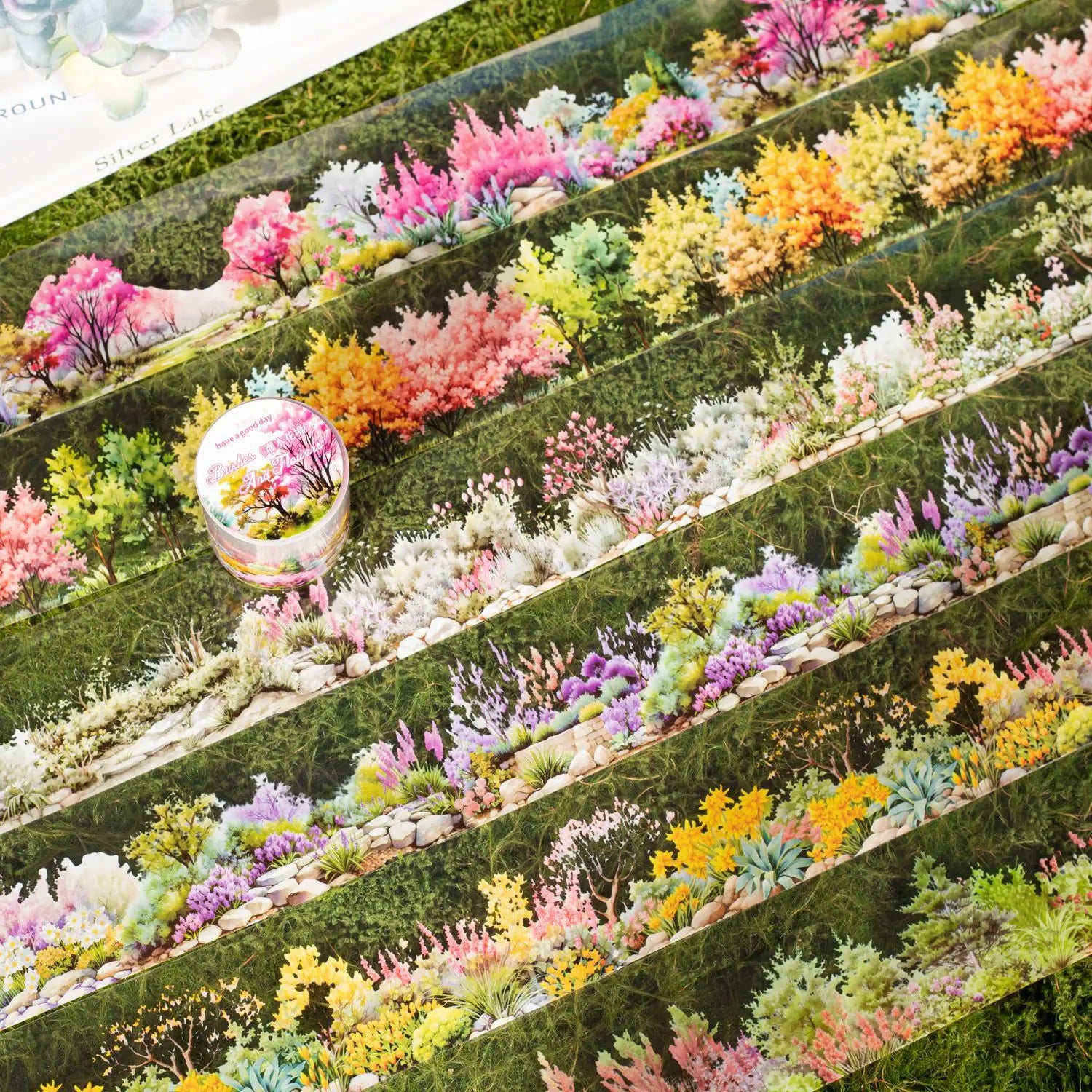 1Roll PET Tape Shrubs and Borders Series Plant Landscaping Handbook Decoration Material Loop Stickers
